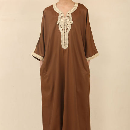 Kid's Boys Brown Moroccan Thobe Jubba Robe Eid Djellaba Gandoura