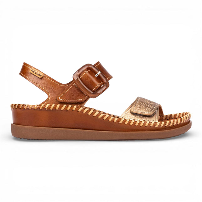 Pikolinos Women's Brown Leather Lightweight Summer Wedge Sandals - Cadaques