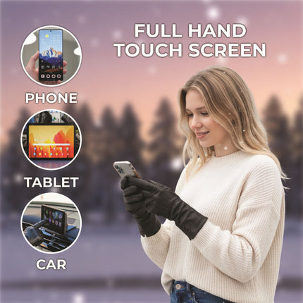 Womens Long Black Italian Leather Winter Button Design Soft Wool Lining Gloves - L-GLV-201