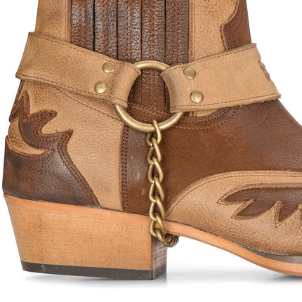 Mens Leather Cowboy Ankle Boots Brown Cuban Biker Winklepickers Western Country