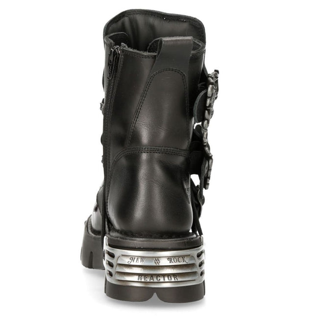 New Rock Silver Cross Black Leather Biker Boots - 407-S1