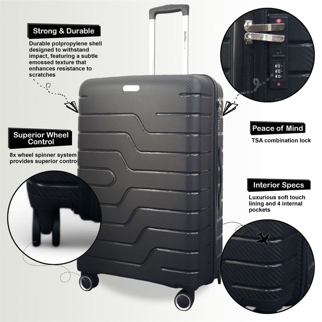 Hard Shell PP Dual 4 Wheels Luggage Travel Cabin Holiday Suitcase Set