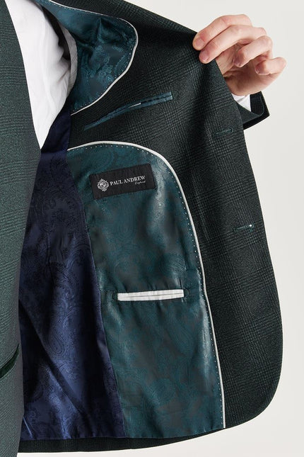 Men's Green 3 Piece Prince Of Wales Formal Suit