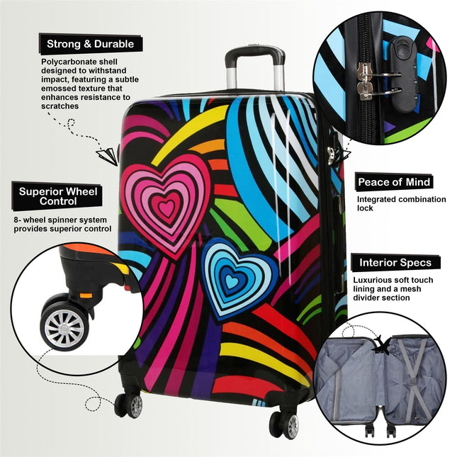 Hard Shell Printed Cabin Suitcase 35 x 23.5 x 56 cm Luggage Suitable for Easyjet, Ryanair, Wizzair