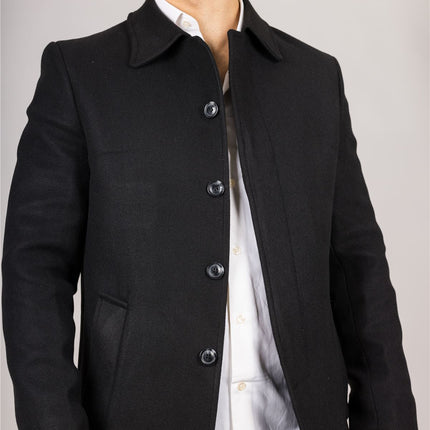 Men's Wool Blend Classic Collar Black Overcoat