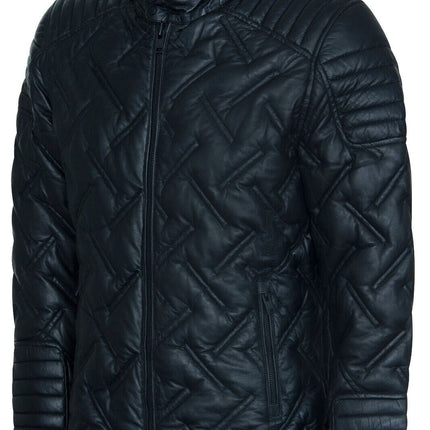 Men's Black Leather Quilted Biker Jacket - Manaus