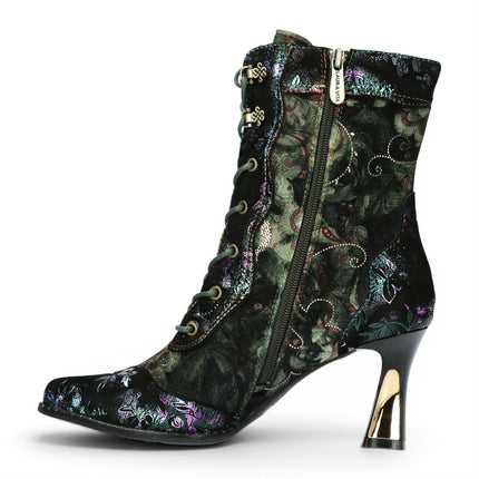 Laura Vita Women's Gothic Victorian Green Leather Heeled Lace-Up Boots - Oanelo-03
