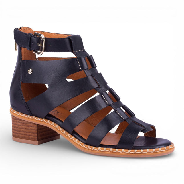 Pikolinos Women's Black Leather Block-Heel Gladiator Sandals - Blanes