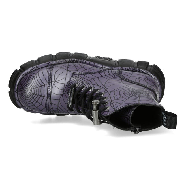 New Rock Purple Leather Gothic Military Biker Boots - MILI084N-S3