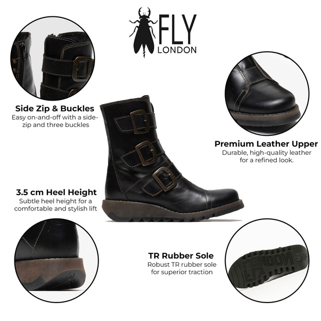 Fly London Womens Black Scop110 Chelsea Leather Ankle Zip Biker Boots