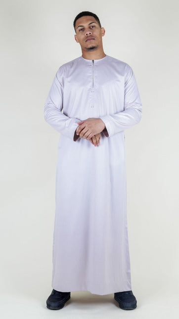 Men's Beige Thobe Robe Satin Emirati Islamic Jubba Eid Slim Fit
