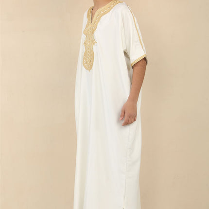 Kid's Boys White Moroccan Thobe Djellaba Jubba Robe Eid