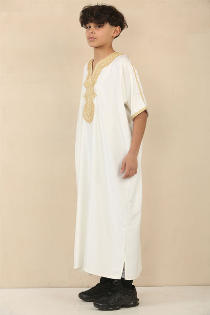 Kid's Boys White Moroccan Thobe Djellaba Jubba Robe Eid
