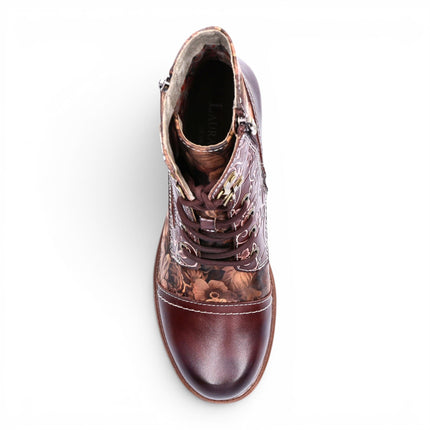 Laura Vita Women's Brown Floral Victorian Leather Lace-up Ankle Boots - Anitao - 11