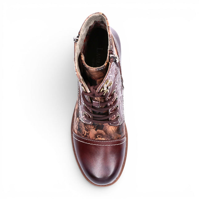 Laura Vita Women's Brown Floral Victorian Leather Lace-up Ankle Boots - Anitao - 11