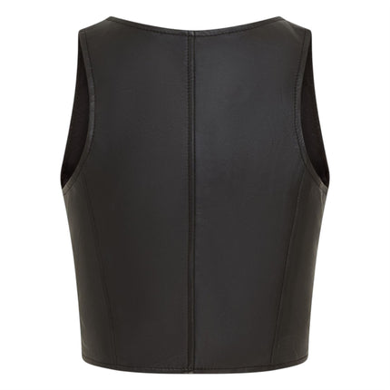 Womens Black Leather Waistcoat Biker Vest - MAM-WC
