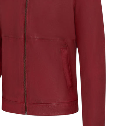 Mens Leather Red Harrington Collar Biker Jacket - Alpha