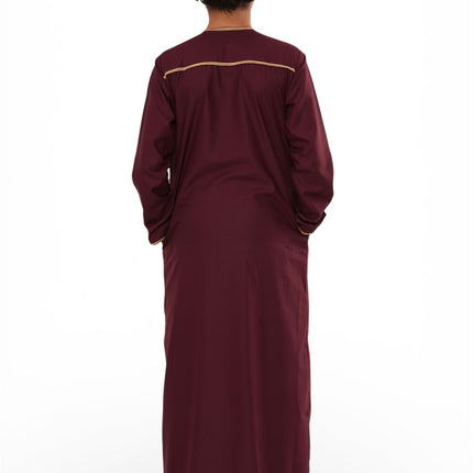 Kids Boys Ramadan Burgundy Red Moroccan Thobe Robe Emirati Eid Jubba- TT-003