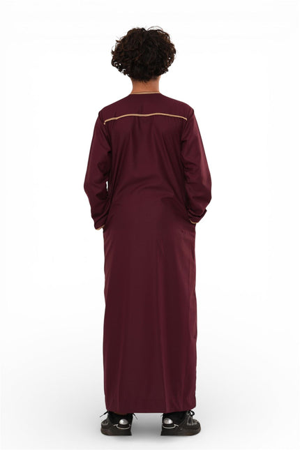 Kids Boys Ramadan Burgundy Red Moroccan Thobe Robe Emirati Eid Jubba- TT-003