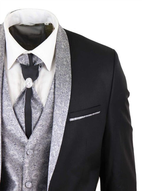 Men's 4 Piece Black Tailored Wedding Suit
