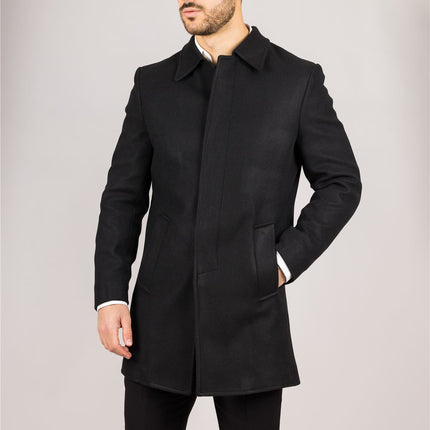 Men's Wool Blend Classic Collar Black Overcoat