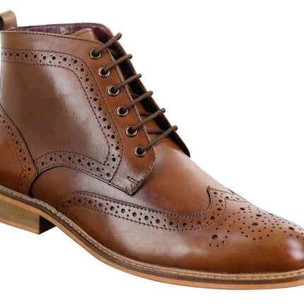Mens Classic Oxford Brogue Ankle Boots In Tan Leather