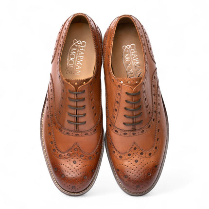 Chapman & Moore Men's Tan Brown Leather Wingtip Brogue Oxford Office Shoes