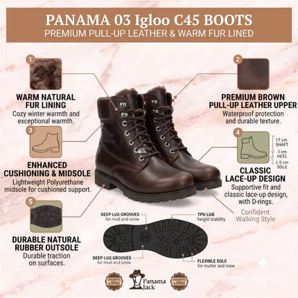 Panama Jack Men's Brown Leather Lace-Up Ankle Boots - PJ03-IGLOO-C45