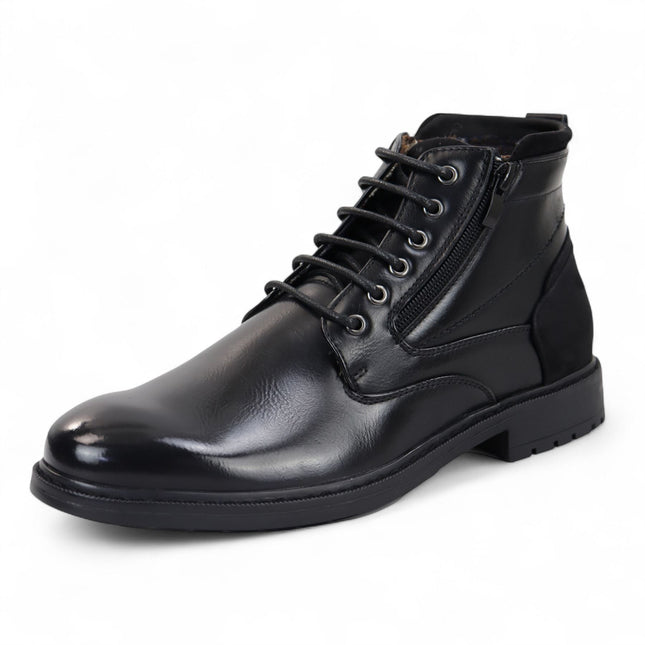 Men's Black Biker Lace-Up Ankle Boots