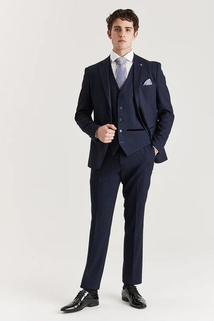 Men's Navy 3 Piece Prince Of Wales Formal Suit