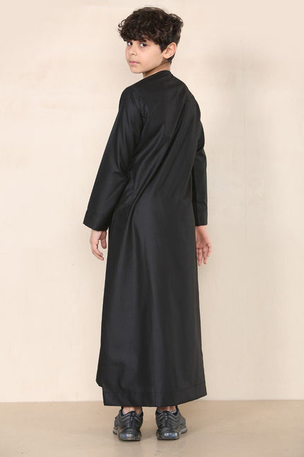 Boy's Kids Black Thobe Emirati Jubba Islamic Clothing Kaftan Eid String Tassel