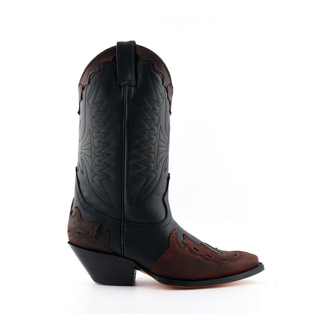 Grinders Unisex Black/Burgundy Leather Cowboy Boots - Arizona