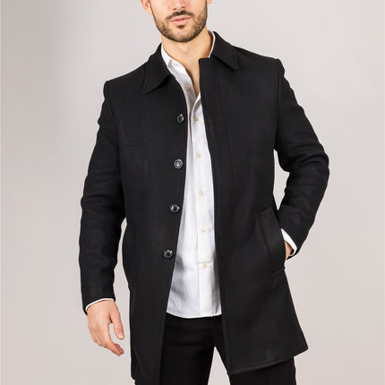 Men's Wool Blend Classic Collar Black Overcoat
