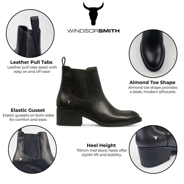 Windsorsmith Womens Black Classic Leather Ankle Chelsea Boots - Replace