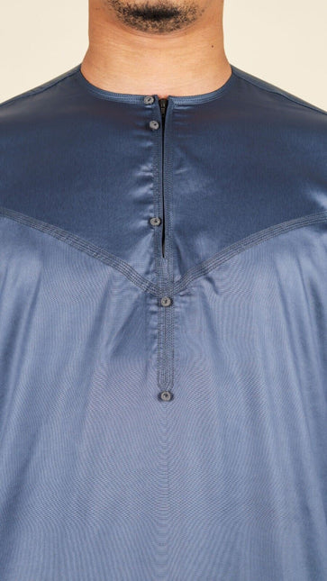 Men's Charcoal Thobe Robe Satin Emirati Islamic Jubba Eid Slim Fit