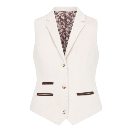 Women's Cream 2 Piece Set Wool Blend Tweed Blazer Waistcoat