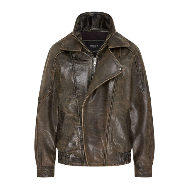 Womens Leather Biker Blouson Oversized Jacket - Big Bomber