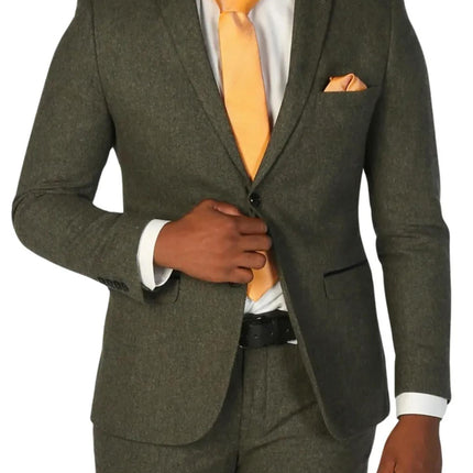 Men's Olive Green Wool Blend Tweed Formal Blazer