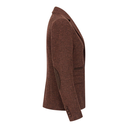 Women's Rust Brown 2 Piece Set Herringbone Wool Tweed Check Blazer Waistcoat
