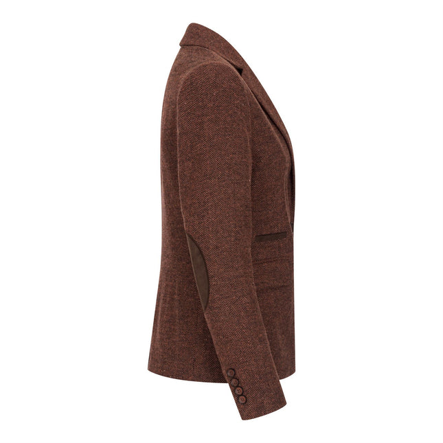 Women's Rust Brown 2 Piece Set Herringbone Wool Tweed Check Blazer Waistcoat
