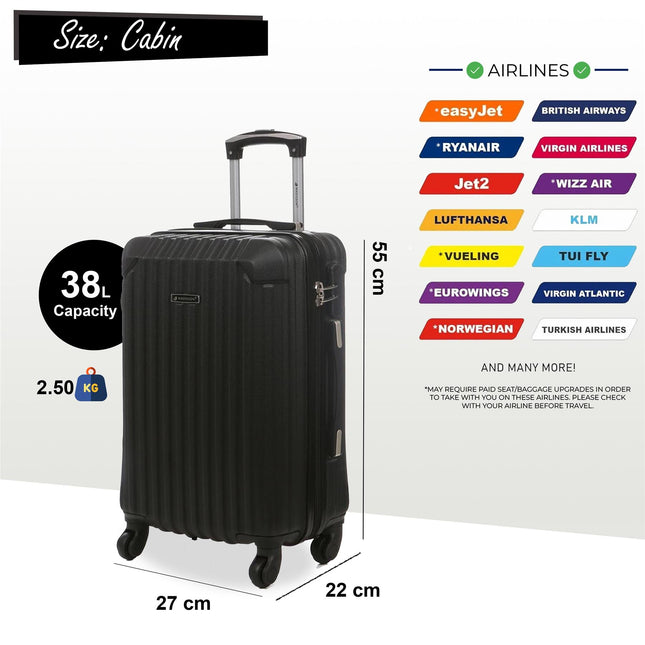 Hard Shell Cabin  55 x 27 x 22 cm ABS Suitcase Luggage Suitable for Easyjet, Ryanair
