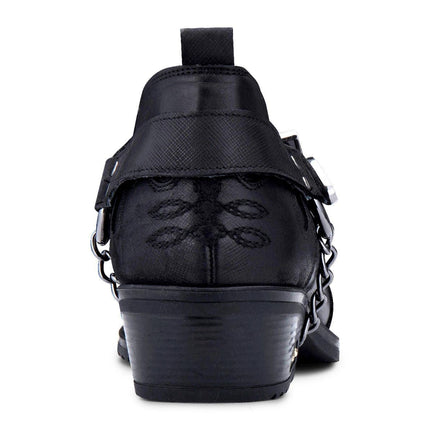 Men's Black Leather Metal Chain Winklepicker Cowboy Boots
