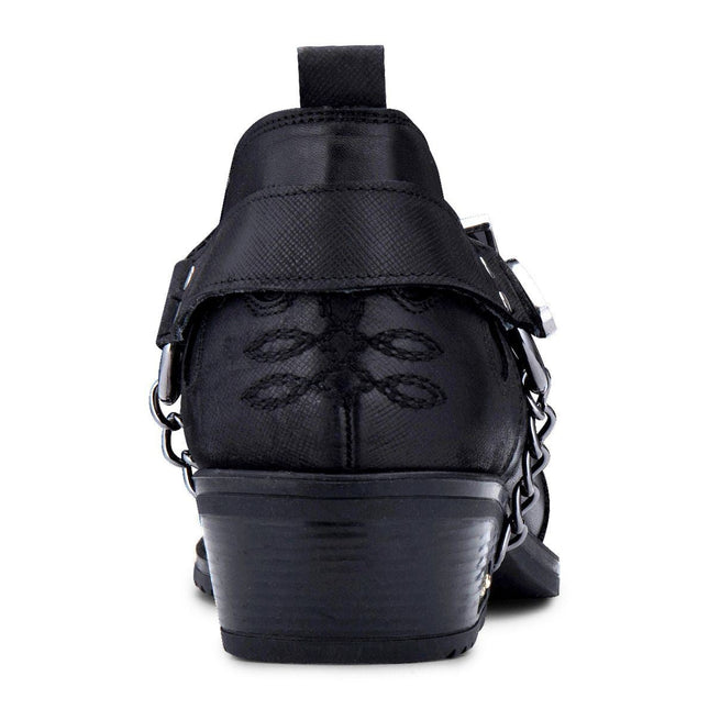 Men's Black Leather Metal Chain Winklepicker Cowboy Boots