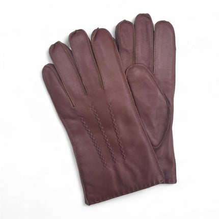 Men’s Chestnut Brown Italian Leather Warm Wool Lining Winter Stich Design Gloves - M-LGV-205