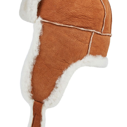 Mens Tan RAF Aviator Suede Sheepskin B-55 Trapper Hat Winter Warm Leather Navigator Hat