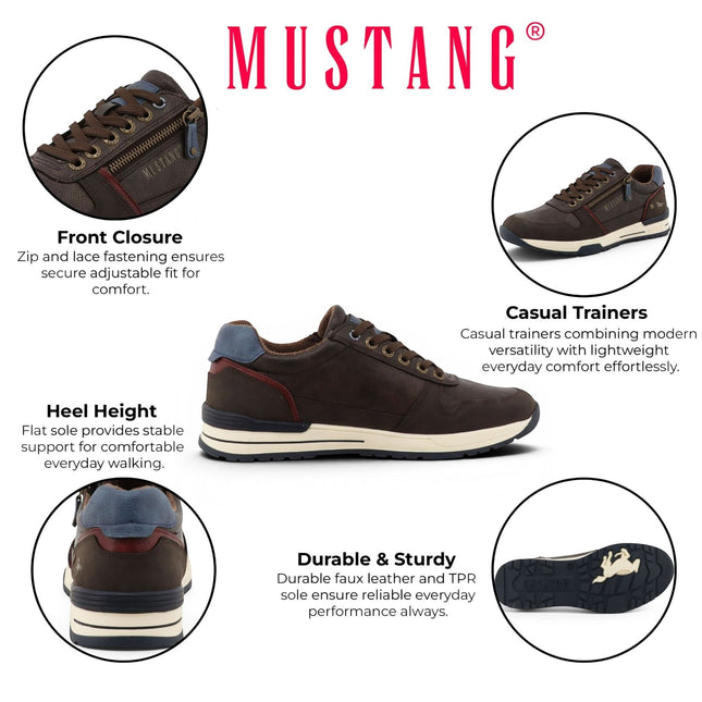 Mustang Men's Brown Faux Leather Trainer Sneaker Shoes - M0281006