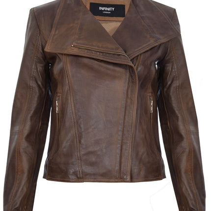 Womens Leather Shawl Wrap Biker Jacket - Riga