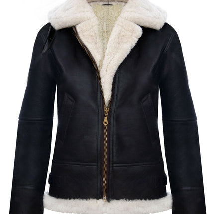 Womens Hooded Sheepskin Flying Leather Jacket-Palermo