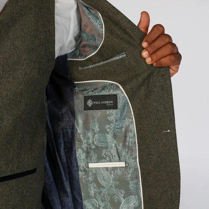 Men's Olive Green Wool Blend Tweed Formal Blazer