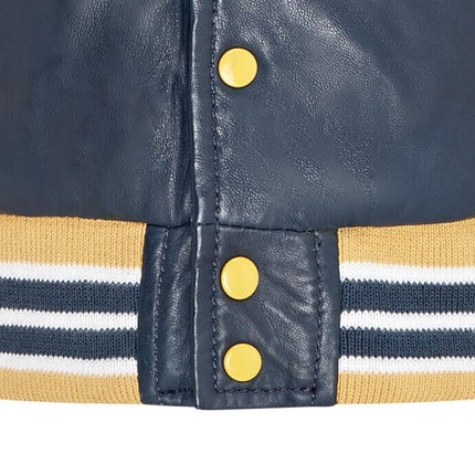 Kids Blue Letterman Leather Varsity College Bomber Jacket